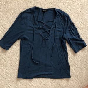 tooshop lace up quarter sleeve top